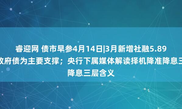 睿迎网 债市早参4月14日|3月新增社融5.89万亿，政府债为主要支撑；央行下属媒体解读择机降准降息三层含义