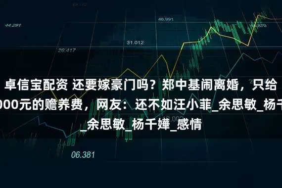 卓信宝配资 还要嫁豪门吗？郑中基闹离婚，只给一个月8000元的赡养费，网友：还不如汪小菲_余思敏_杨千嬅_感情